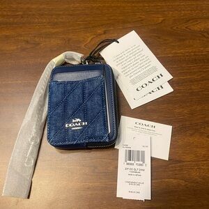 COACH Zip Cardcase Cardholder Card Wallet Blue Denim w Chain CAR26